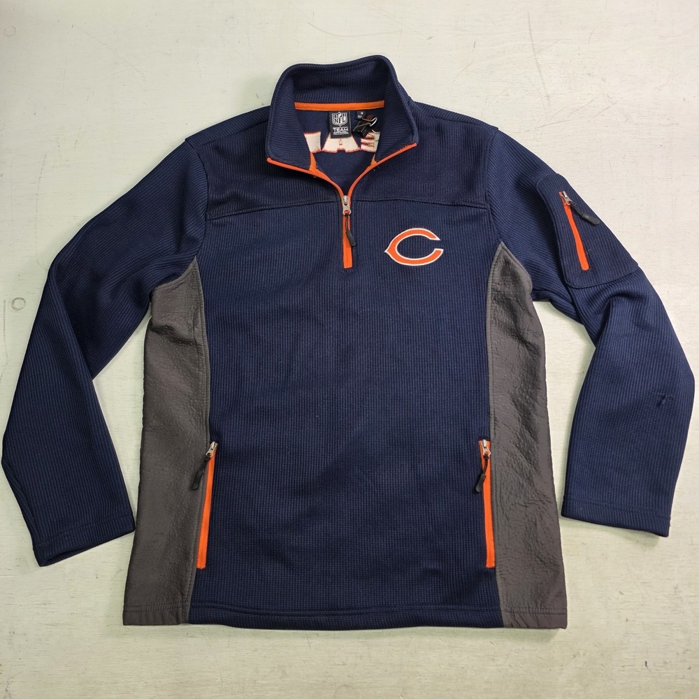 Chicago Bears Team Apparel 1/4 Zip Pullover Jacket Mens Small Navy Orange VGC